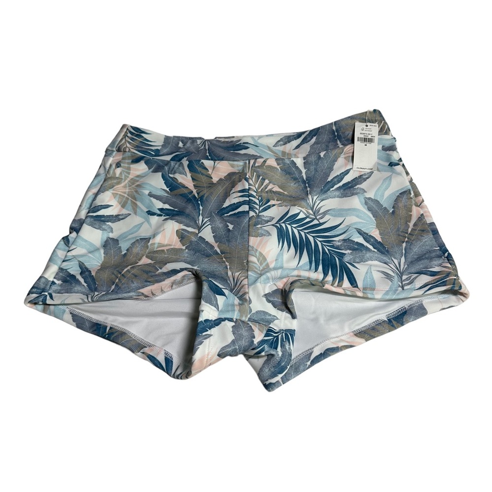 Old Navy Women's Swim Shorts - Blue and White Leaf Print